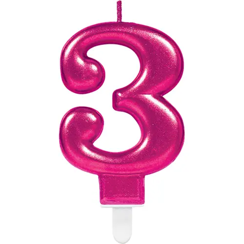 Bougie Chiffre 3 Rose 9.3Cm *1 