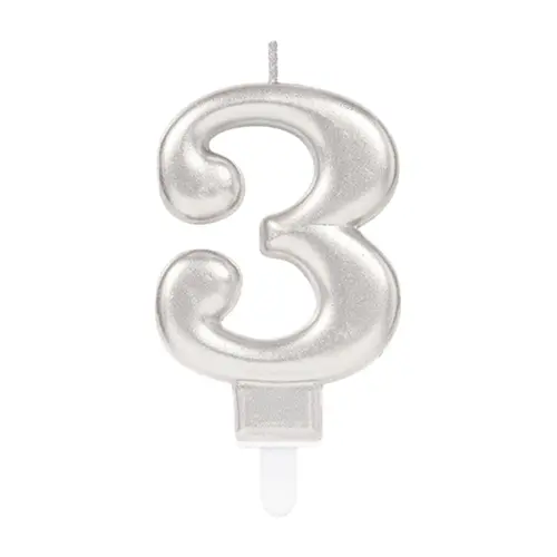 Bougie Chiffre 3 Argent 9.3Cm *1 