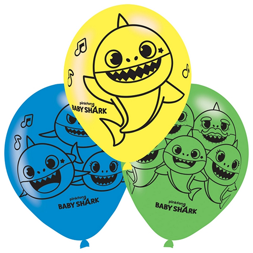 Poche De 6 Ballons 11" Latex Baby Shark  - Licence