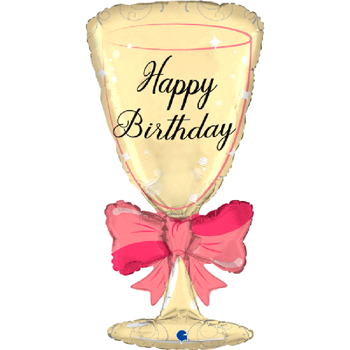 Happy Birthday Glass with Ribbon 36" - Grabo