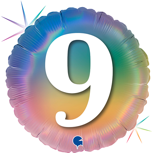 1 Bal 18" Birthday '9' Holo Rainbow - Grabo