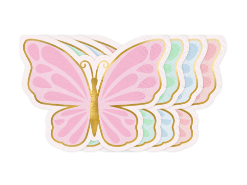 Lot De 12 Serviettes Papillon 16x12cm Bleu, Rose et Vert