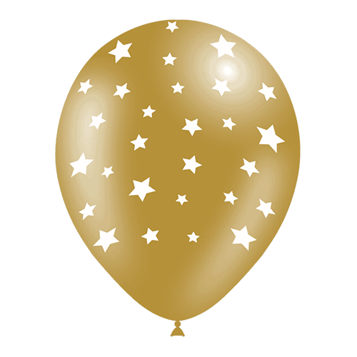 8 Ballons Hg112 Or Imprimé Tat Etoiles 12" (ancien Modèle )- Balloonia FDS