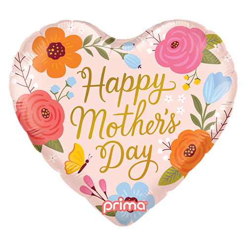 [PF-0149-18] 18" Heart Happy Mother's Day Trendy Flowers & Butterfly - Prima