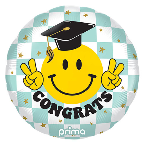 [PF-0157-18] 18" Rond Congrats Smile Face Grad Checker - Prima