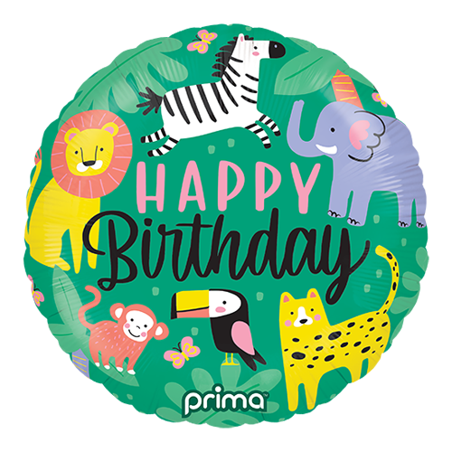 [PF-BDJG-18] 1 Alu 18" Rond Happy Birthday Jungle - Prima
