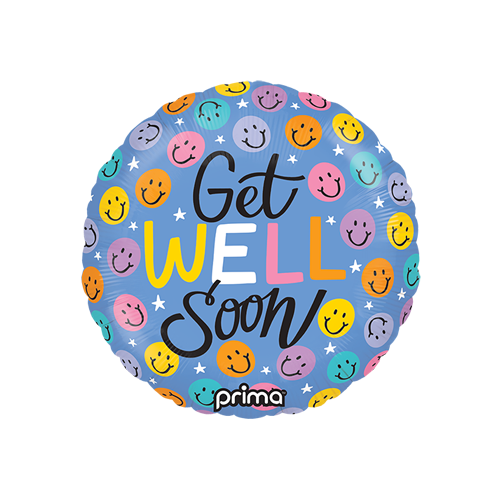 [PF-GWSM-9] 1 Poche de 6 Alu Rond Get Well Happy Faces 9" - Prima
