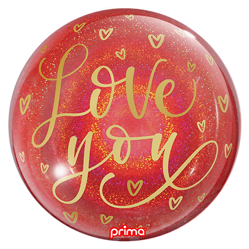 [PS-0105-20] 1 Sphère 20" love you gold hearts red Glitter - Prima