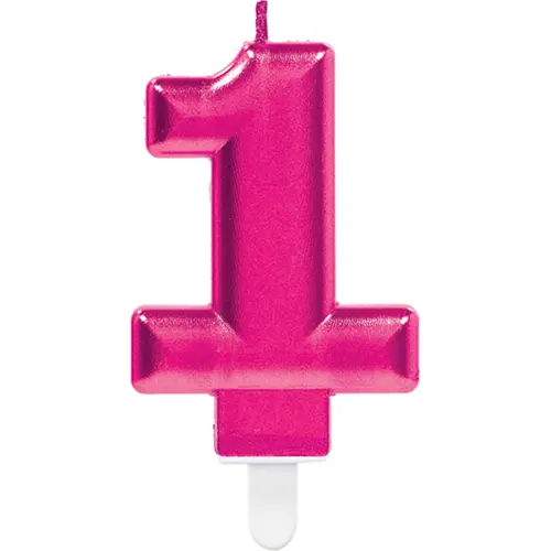 [9901783] 1 Bougie Chiffre 1 Rose 9.3Cm - Amscan