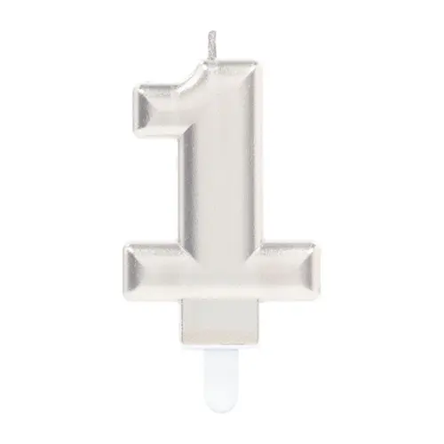 [9903689] 1 Bougie Chiffre 1 Argent 9.3Cm - Amscan