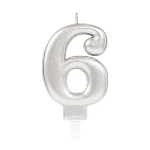 [9903694] Bougie Chiffre 6 Argent 9.3Cm *1 