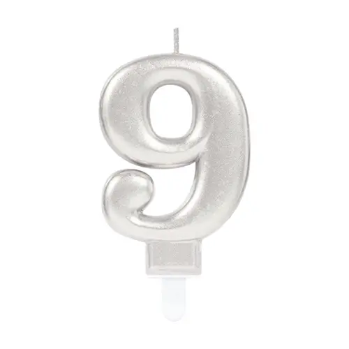 [9903697] Bougie Chiffre 9 Argent 9.3Cm *1 