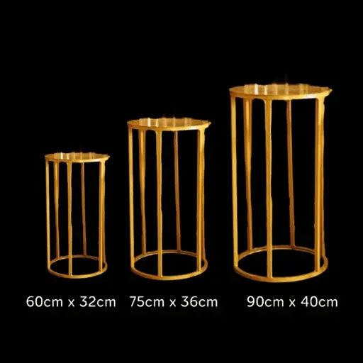 [B484G4] Lot de 3 Table Dessertes Cylindrique Vide Dorées – Borosino - FDS