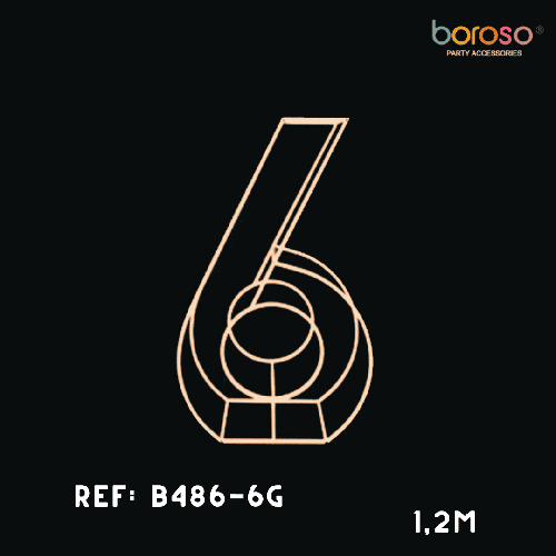 [B486-6G] Cadre Chiffre Six (6) En Métal Dorée 1,5M – Borosino - FDS