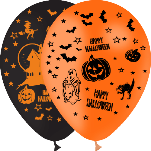 [GBT1209ORG/N] 8 Bal Halloween 12" Orange/Noir - Imprimé - FDS