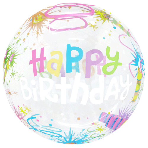 [BBQ010-4] Printed Bubble 20" Happy Bday Fireworks
