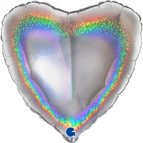 [G18069GHS] Coeur Glitter Holographique Silver 18" Vrac - Grabo