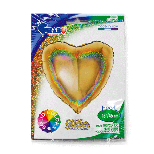 [G18072GHG5-P] Coeur Glitter Holographique Gold 18" - Grabo