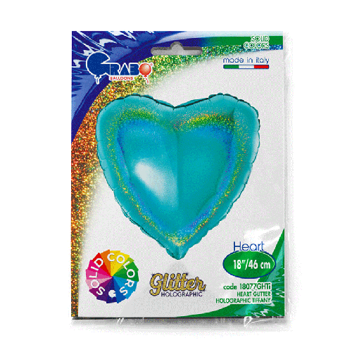 [G18077GHTI-P] Coeur Glitter Holographique Tiffany 18" - Grabo