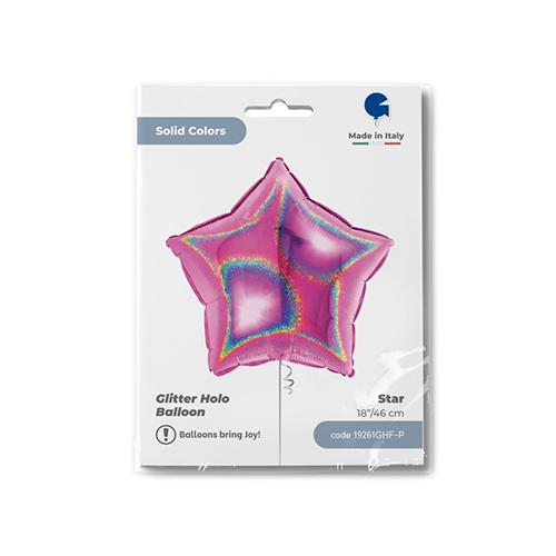 [G19261GHF-P] Étoile Glitter Holographique Fuchsia 18" - Grabo