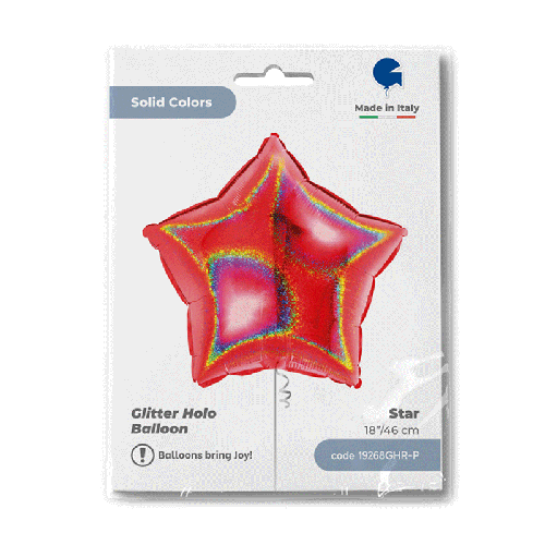 [G19268GHR-P] Étoile Glitter Holographique Red 18" - Grabo