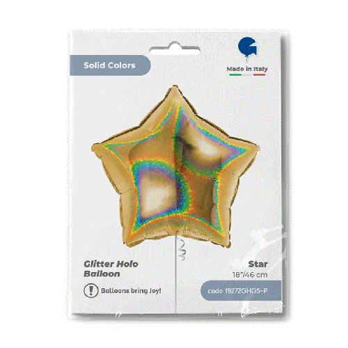 [G19272GHG5-P] Étoile Glitter Holographique Gold 18" - Grabo