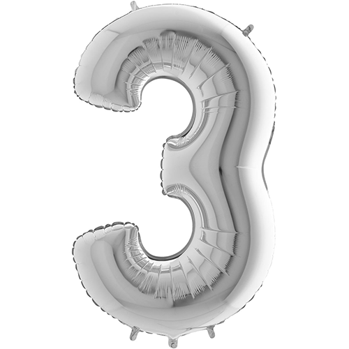 [G26093S-P] Chiffre '3' Argent 26"  - Grabo
