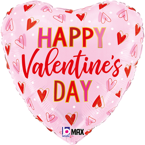 [G26329P-P] Happy Valentine's Day Rose Et Rouge Alu Coeur 18" - Grabo