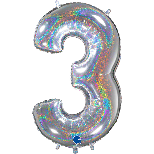 [G26693GHS-P] Chiffre '3' Glitter Holographic 26"  - Grabo