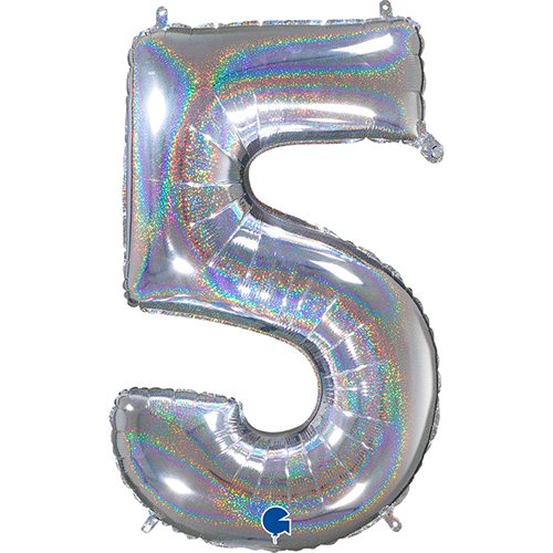 [G26695GHS-P] Chiffre '5' Glitter Holographic 26"  - Grabo