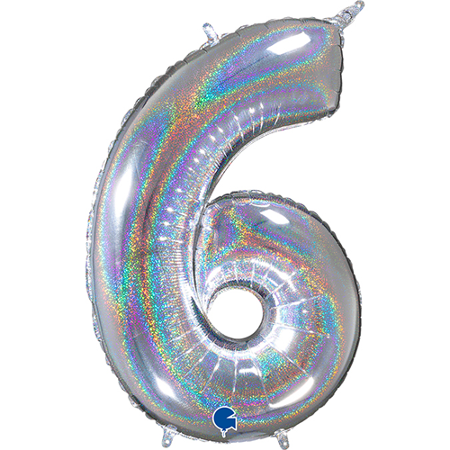 [G26696GHS-P] Chiffre '6' Glitter Holographic 26"  - Grabo