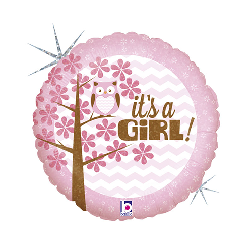 [G36156H-P] It's a Girl Baby Owl Holo 18" - Grabo