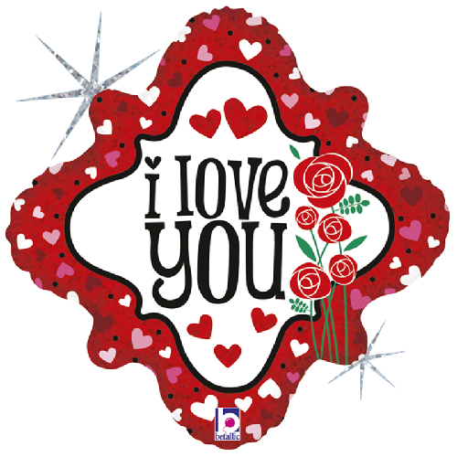 [G36206H-P] Diamond I Love You Hearts And Roses 18" - Grabo