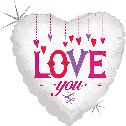 [G36217H-P] Love You Hanging Hearts Holo 18" - Grabo