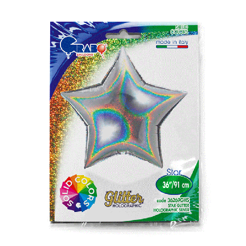 [G36269GHS-P] Étoile Glitter Holographic Silver 36" - Grabo