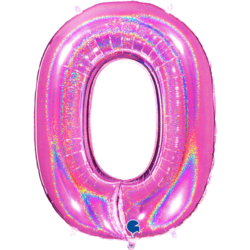 [G610GHF-P] Chiffre '0' Glitter Holo Fuchsia 40" - Grabo