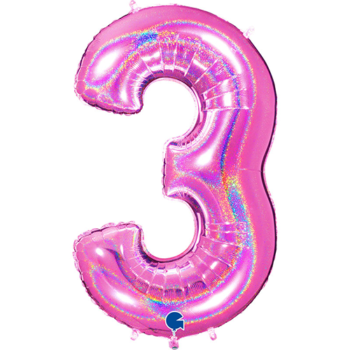 [G613GHF-P] Chiffre '3' Glitter Holo Fuchsia 40" - Grabo