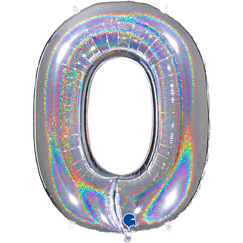 [G690GHS-P] Chiffre '0' Glitter Holo Argent 40" - Grabo