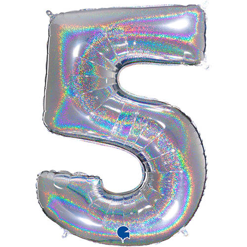 [G695GHS-P] Chiffre '5' Glitter Holo Argent 40" - Grabo