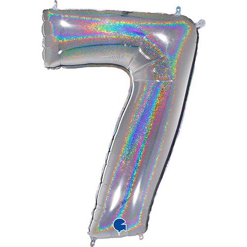[G697GHS-P] Chiffre '7' Glitter Holo Argent 40" - Grabo