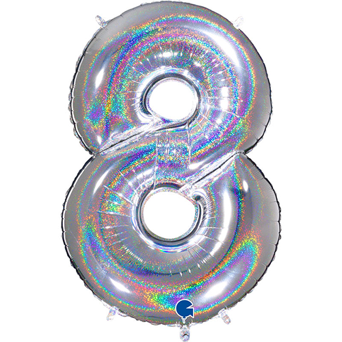 [G698GHS-P] Chiffre '8' Glitter Holo Argent 40" - Grabo