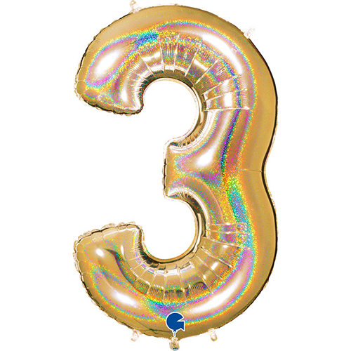 [G723GHG5-P] Chiffre '3' Glitter Holo Dorée G5 40" - Grabo