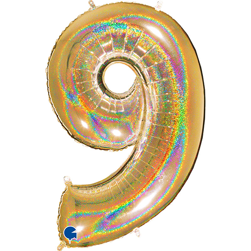 [G729GHG5-P] Chiffre '9' Glitter Holo Dorée 40" - Grabo