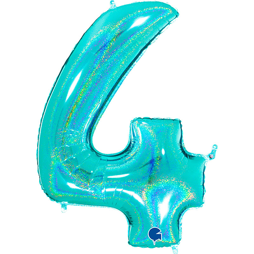 [G774GHTI-P] Chiffre '4' Glitter Holo Tiffany 40" - Grabo