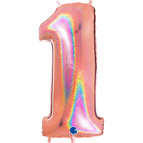 [G831GHRG-P] Chiffre '1' Glitter Holo Rose Dorée 40" - Grabo