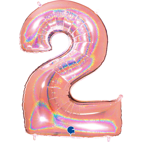 [G832GHRG-P] Chiffre '2' Glitter Holo Rose Dorée 40" - Grabo