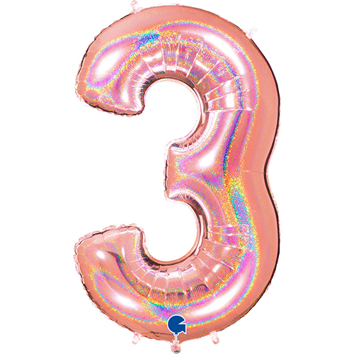 [G833GHRG-P] Chiffre '3' Glitter Holo Rose Dorée 40" - Grabo
