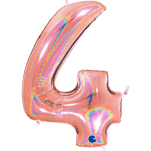 [G834GHRG-P] Chiffre '4' Glitter Holo Rose Dorée 40" - Grabo