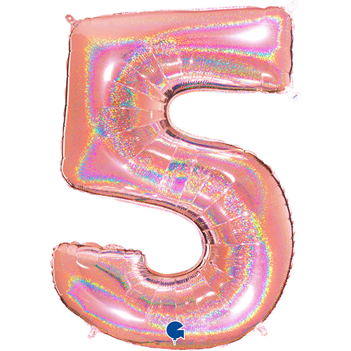 [G835GHRG-P] Chiffre '5' Glitter Holo Rose Dorée 40" - Grabo