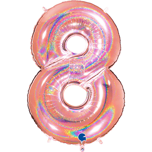 [G838GHRG-P] Chiffre '8' Glitter Holo Rose Dorée 40" - Grabo